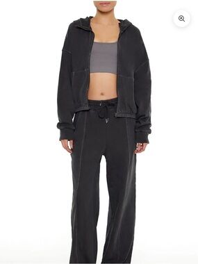 Forever 21 Black Washed Zip-Up Hoodie